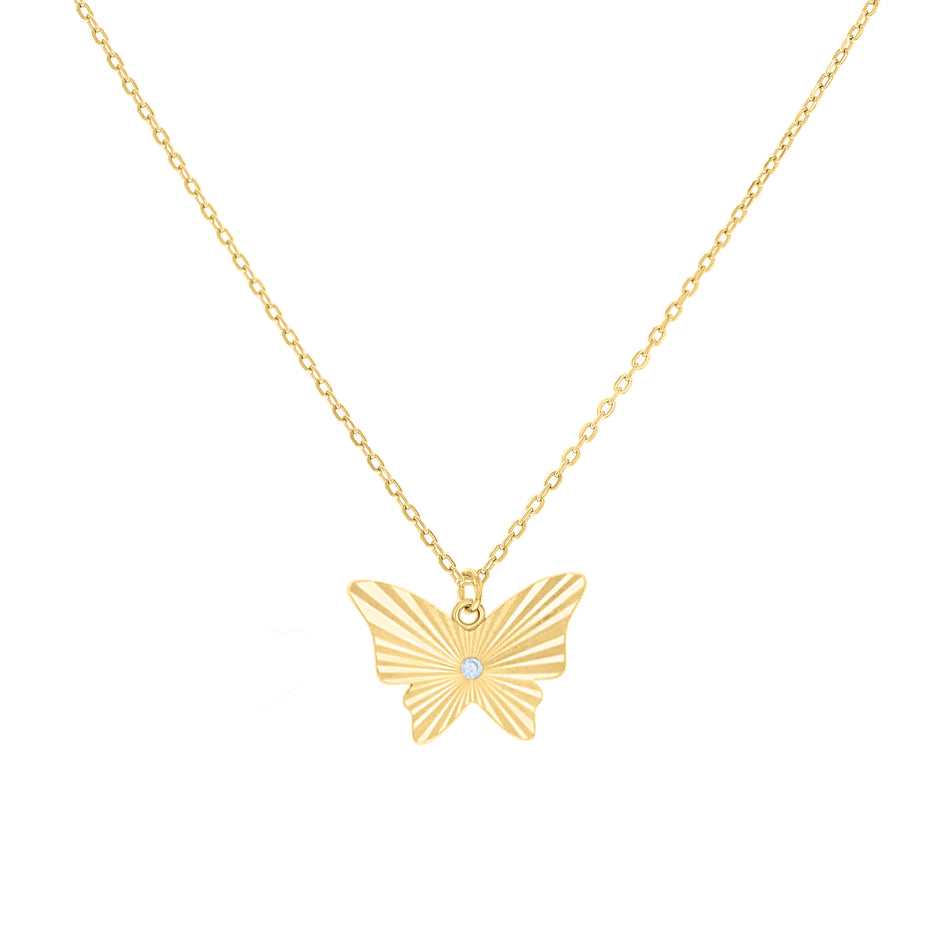 925 Sterling Silver Yellow-tone Womens Cubic-Zirconia Butterfly Charm Necklace Size 16 + 2 Inches