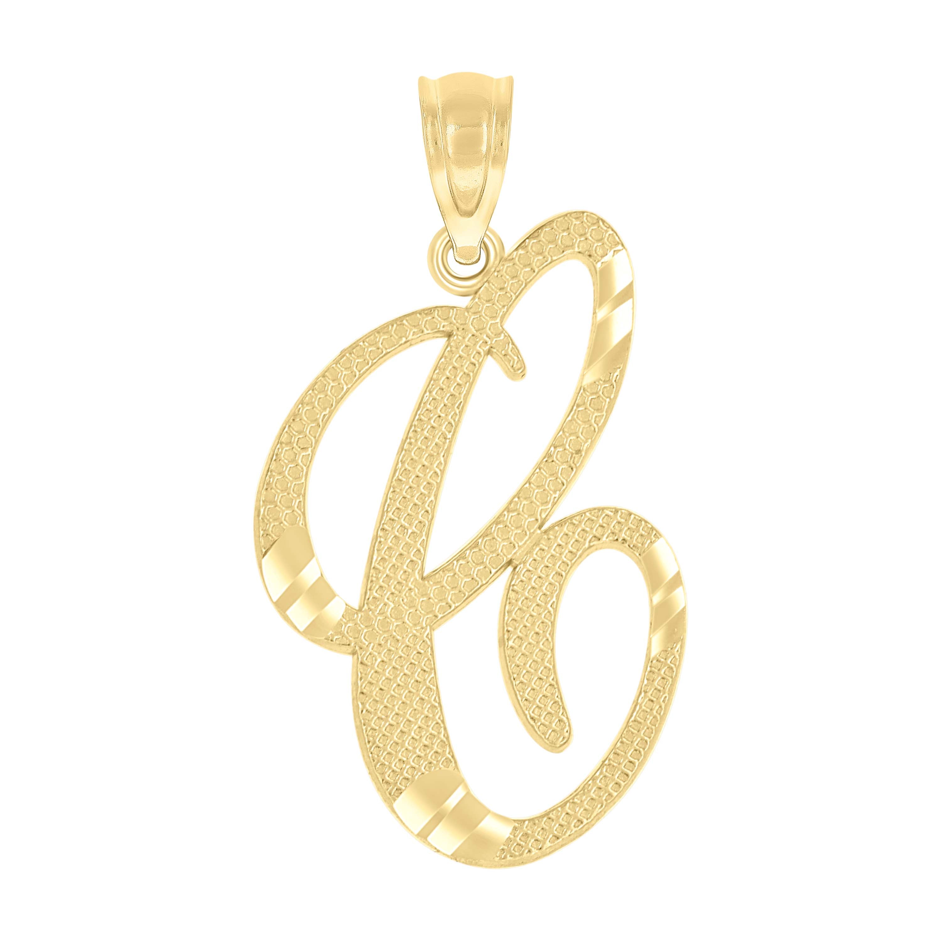 10kt Yellow Gold Diamond-Cut Unisex C Initial Charm Pendant