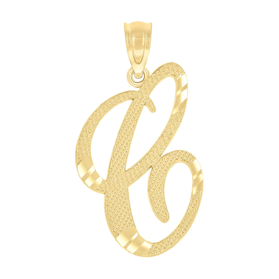 10kt Yellow Gold Diamond-Cut Unisex C Initial Charm Pendant