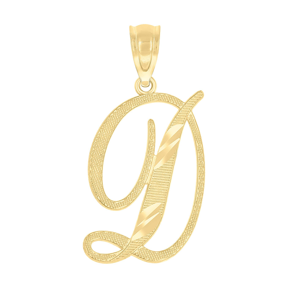 10kt Yellow Gold Unisex Diamond-Cut Initial D Charm Pendant