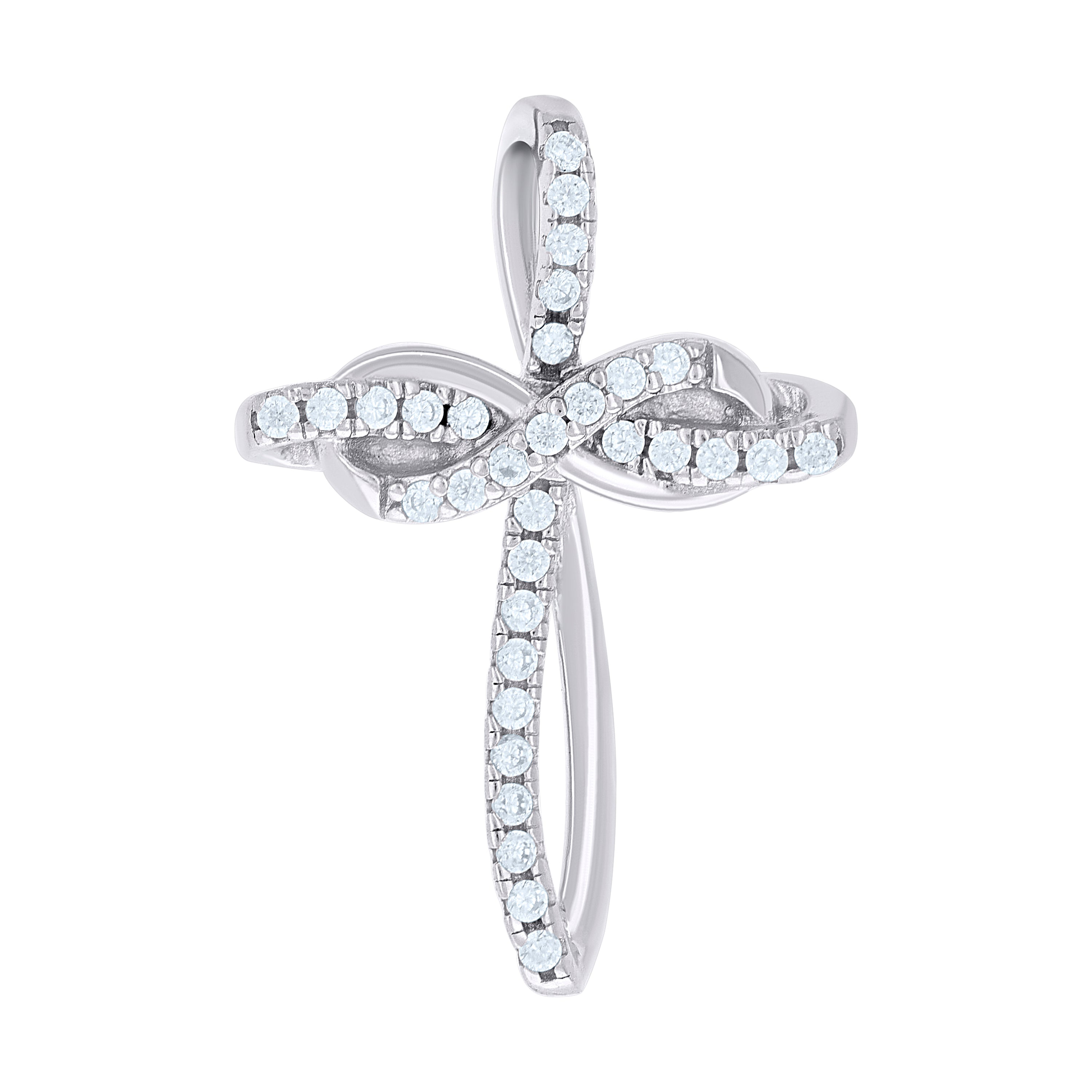 925 Sterling Silver Unisex Cubic-Zirconia Intertwined Cross Religious Charm Pendant