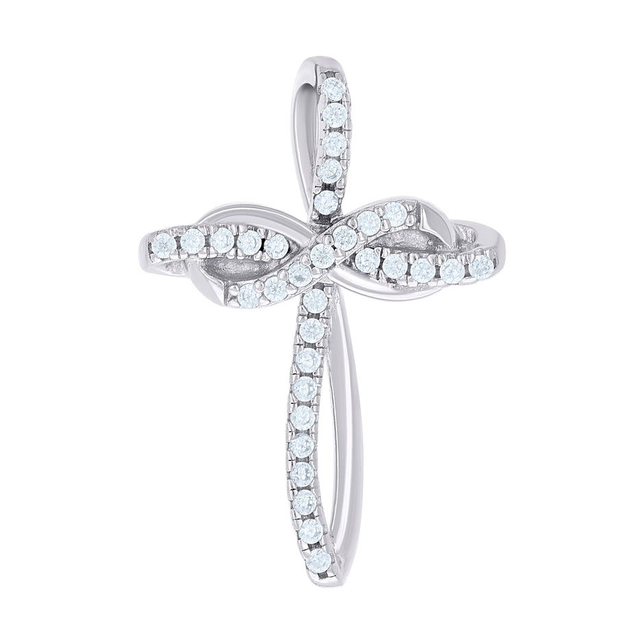 925 Sterling Silver Unisex Cubic-Zirconia Intertwined Cross Religious Charm Pendant