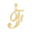 10kt Yellow Gold Unisex Diamond-Cut Initial F Charm Pendant