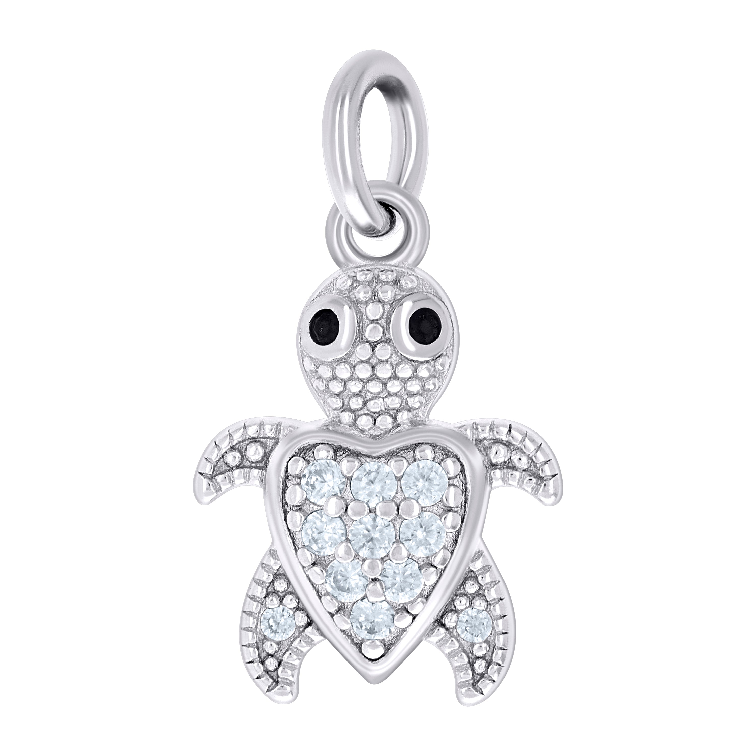 925 Sterling Silver Unisex Black White Cubic-Zirconia Heart Turtle Ocean Pendant 