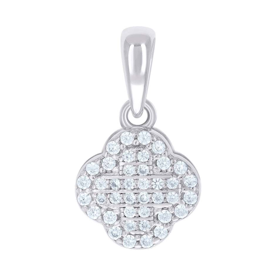 925 Sterling Silver Womens Cubic-Zirconia Clover Goodluck Charm Pendant