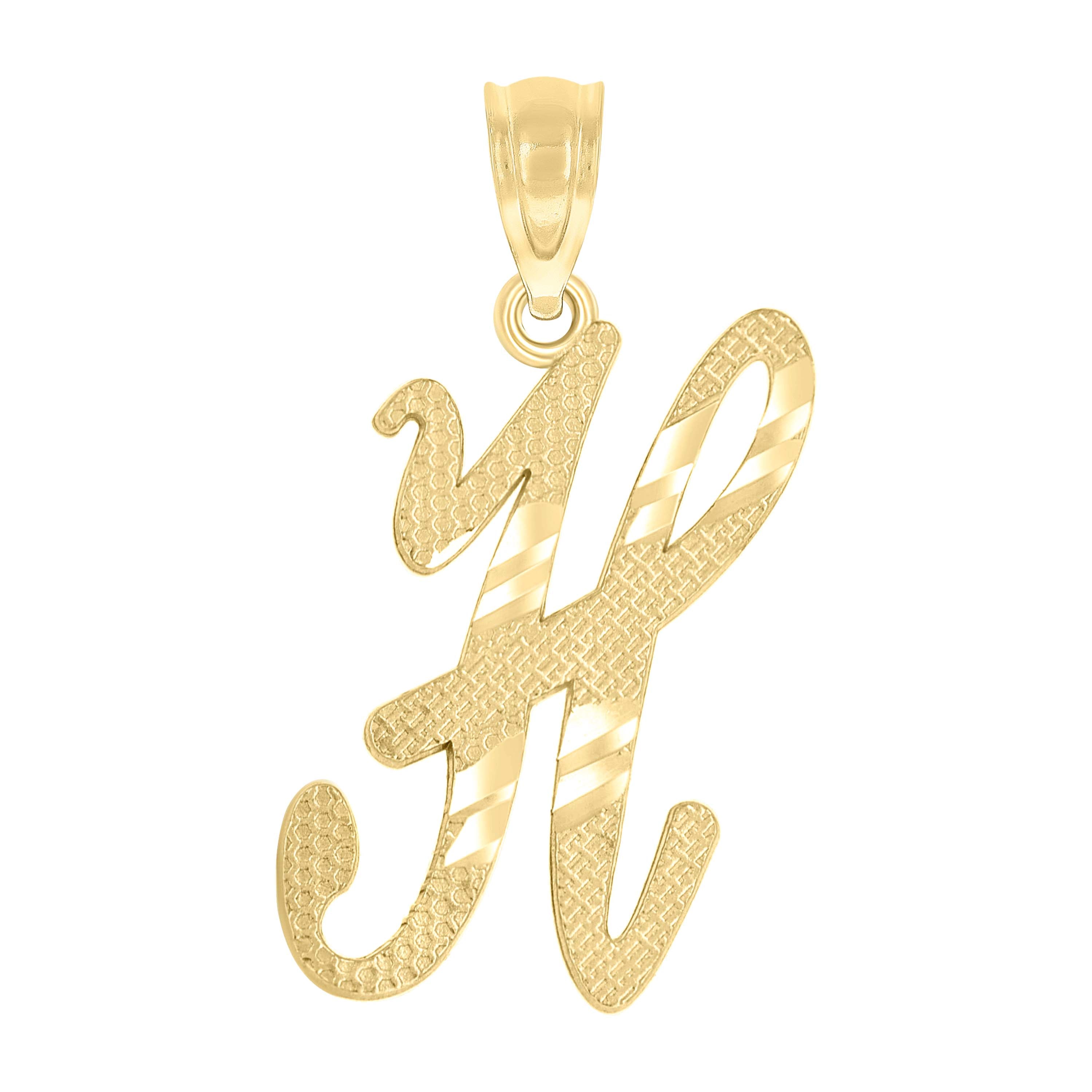 10kt Yellow Gold Unisex Diamond-Cut Initial H Charm Pendant