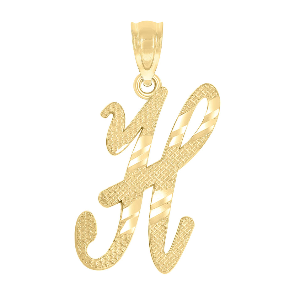 10kt Yellow Gold Unisex Diamond-Cut Initial H Charm Pendant
