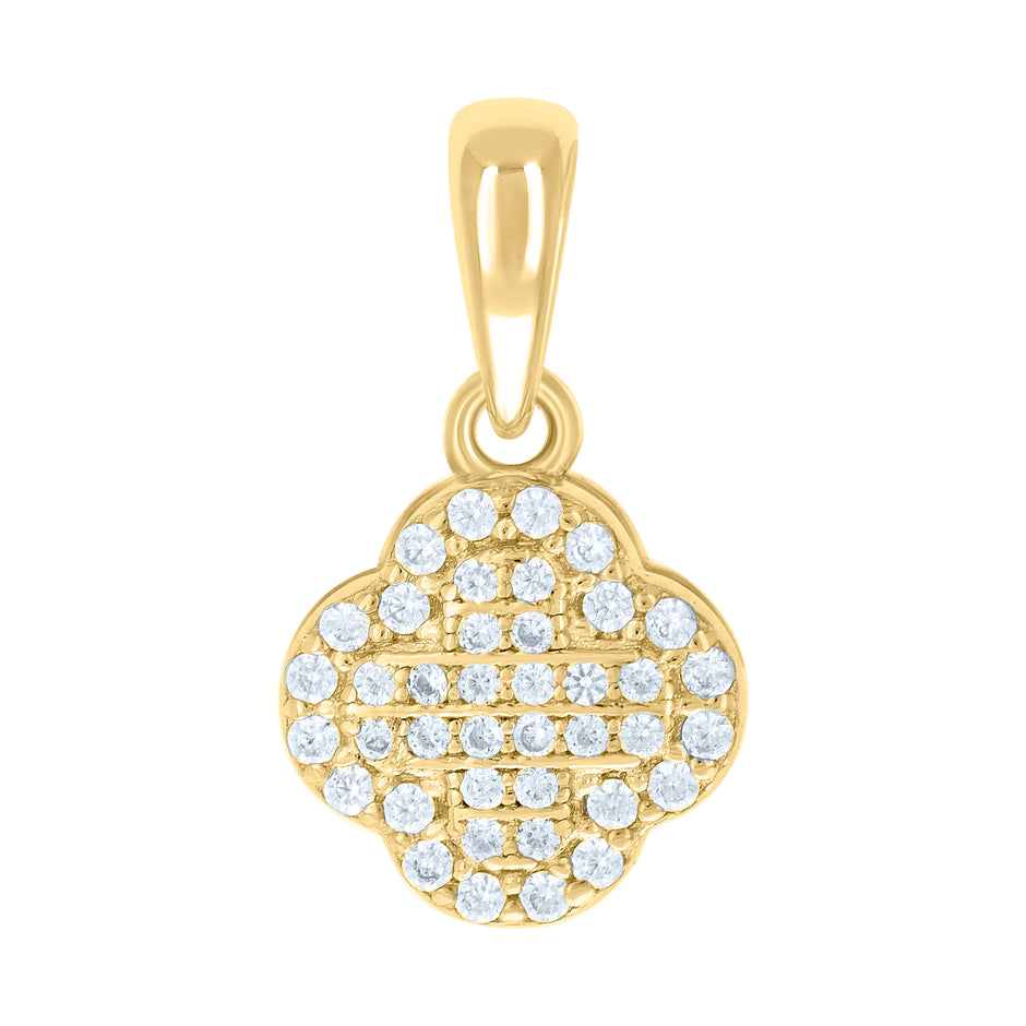 925 Sterling Silver Yellow-tone Womens Cubic-Zirconia Clover Goodluck Charm Pendant