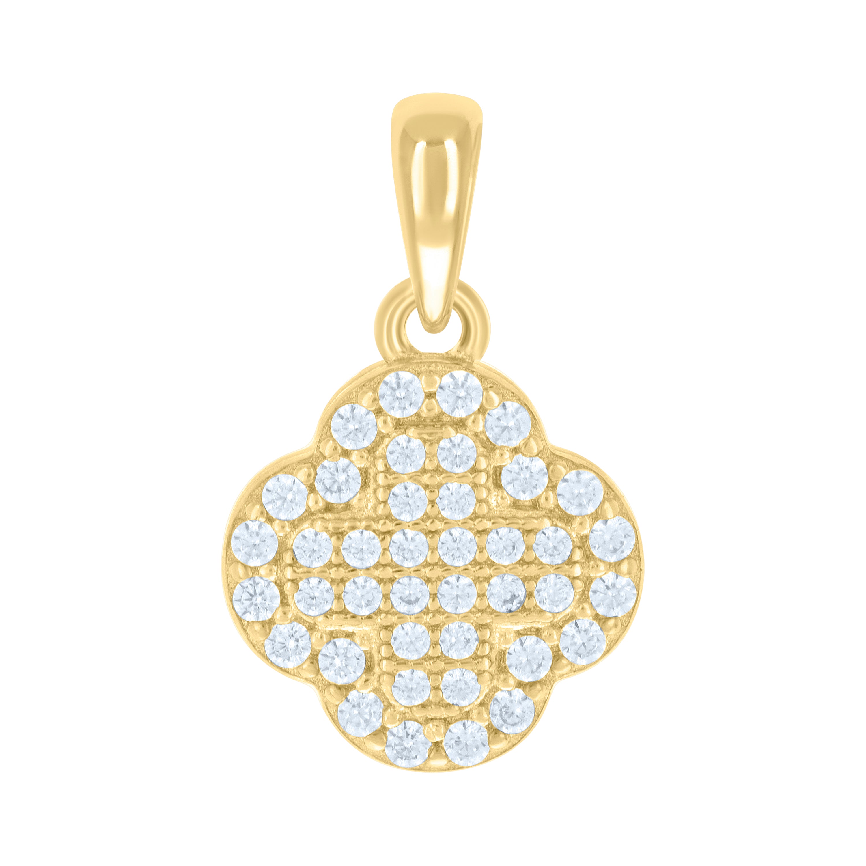 925 Sterling Silver Yellow-tone Womens Cubic-Zirconia Clover Goodluck Charm Pendant