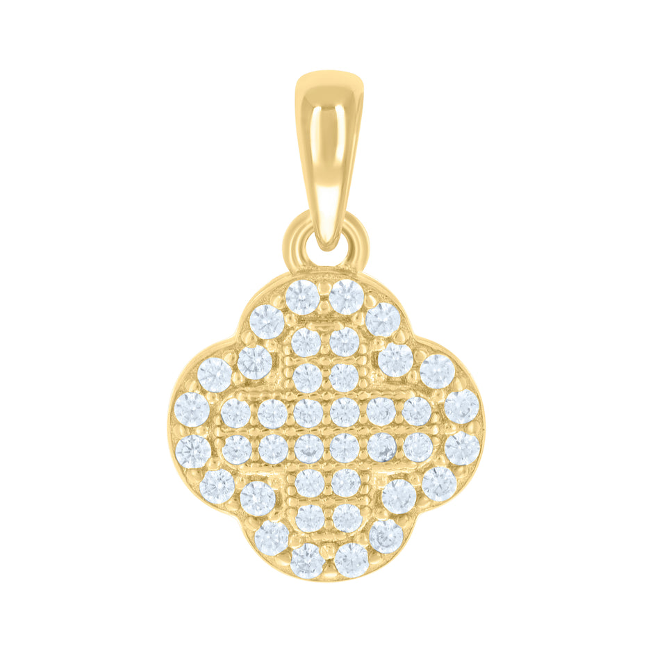 925 Sterling Silver Yellow-tone Womens Cubic-Zirconia Clover Goodluck Charm Pendant