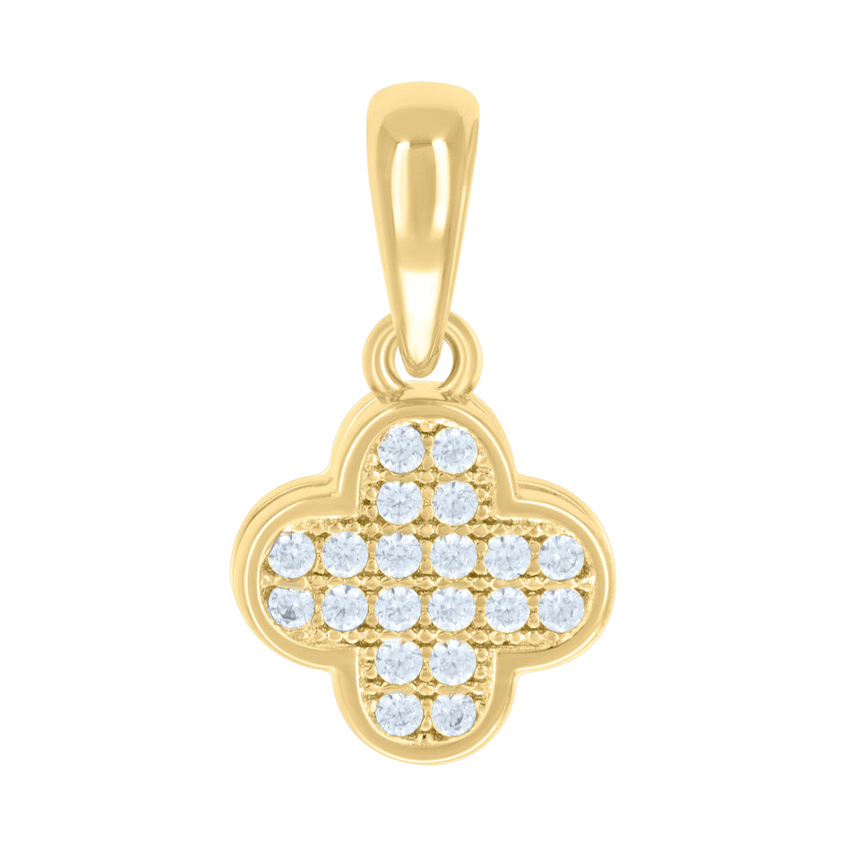 925 Sterling Silver Yellow-tone Womens Cubic-Zirconia Clover Goodluck Charm Pendant