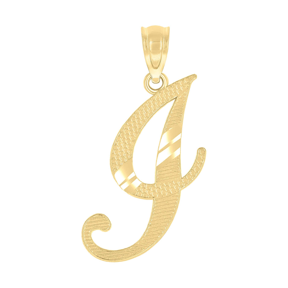 10kt Yellow Gold Unisex Diamond-Cut Initial I Charm Pendant