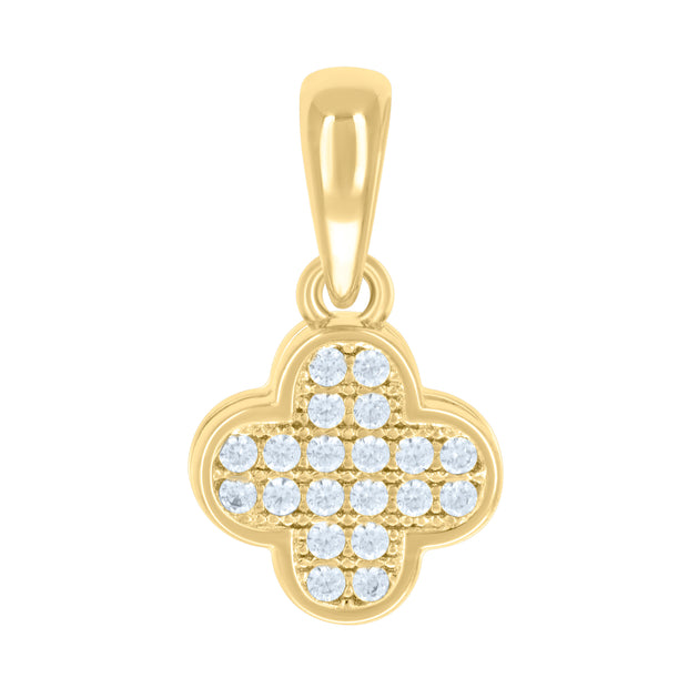 925 Sterling Silver Yellow-tone Womens Round 0.103ct Moissanite Clover Good Luck Charm Pendant