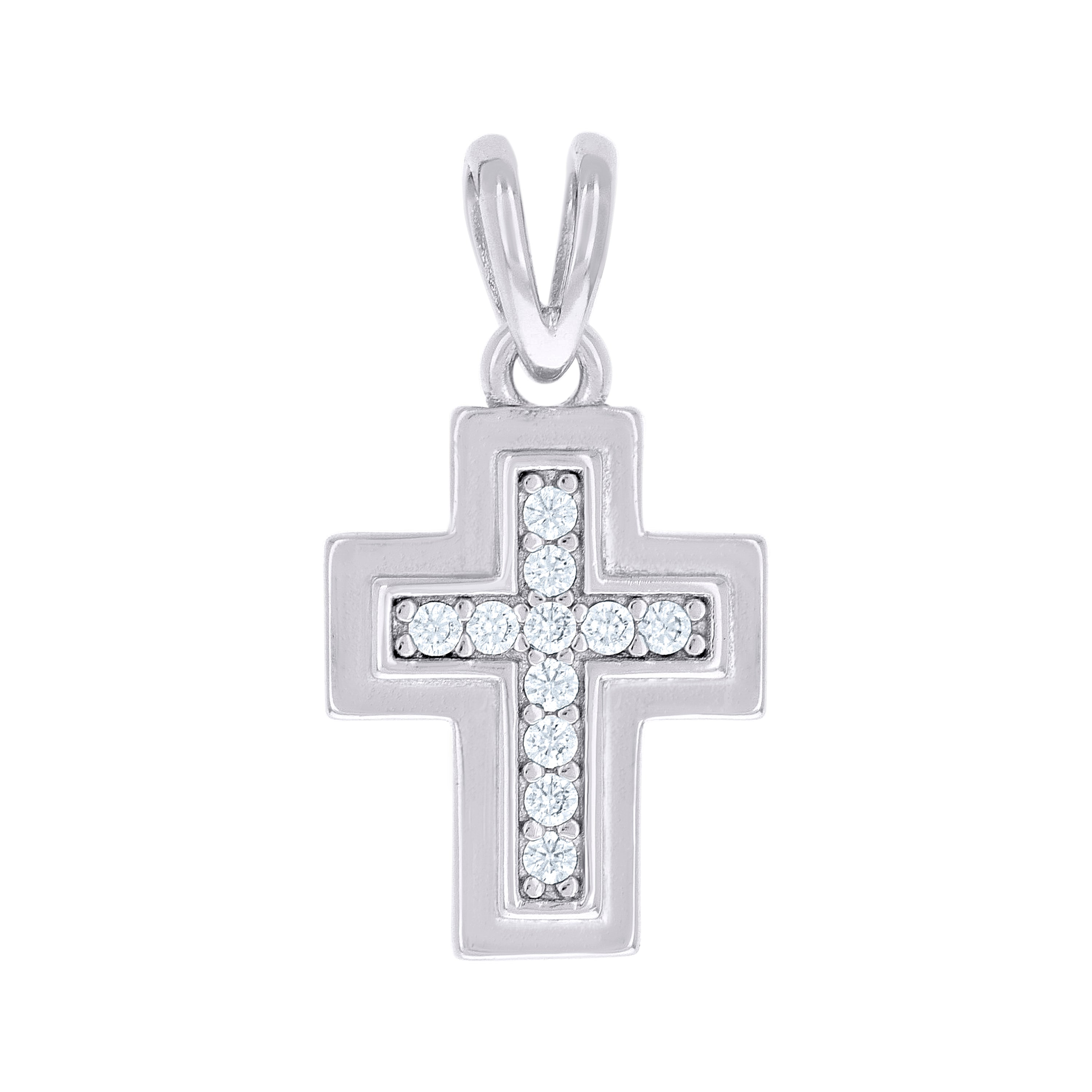 925 Sterling Silver Unisex Round Cubic-Zirconia Cross Religious Charm Pendant