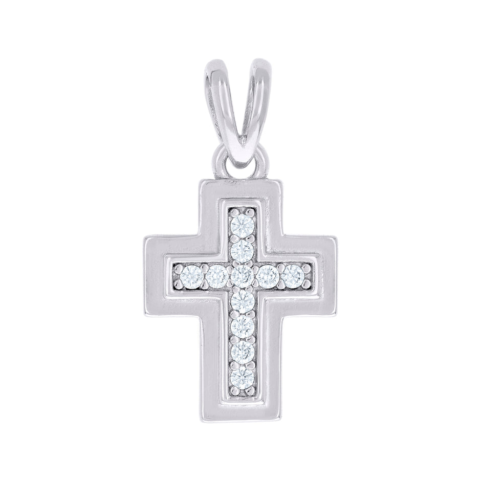 925 Sterling Silver Unisex Round Cubic-Zirconia Cross Religious Charm Pendant