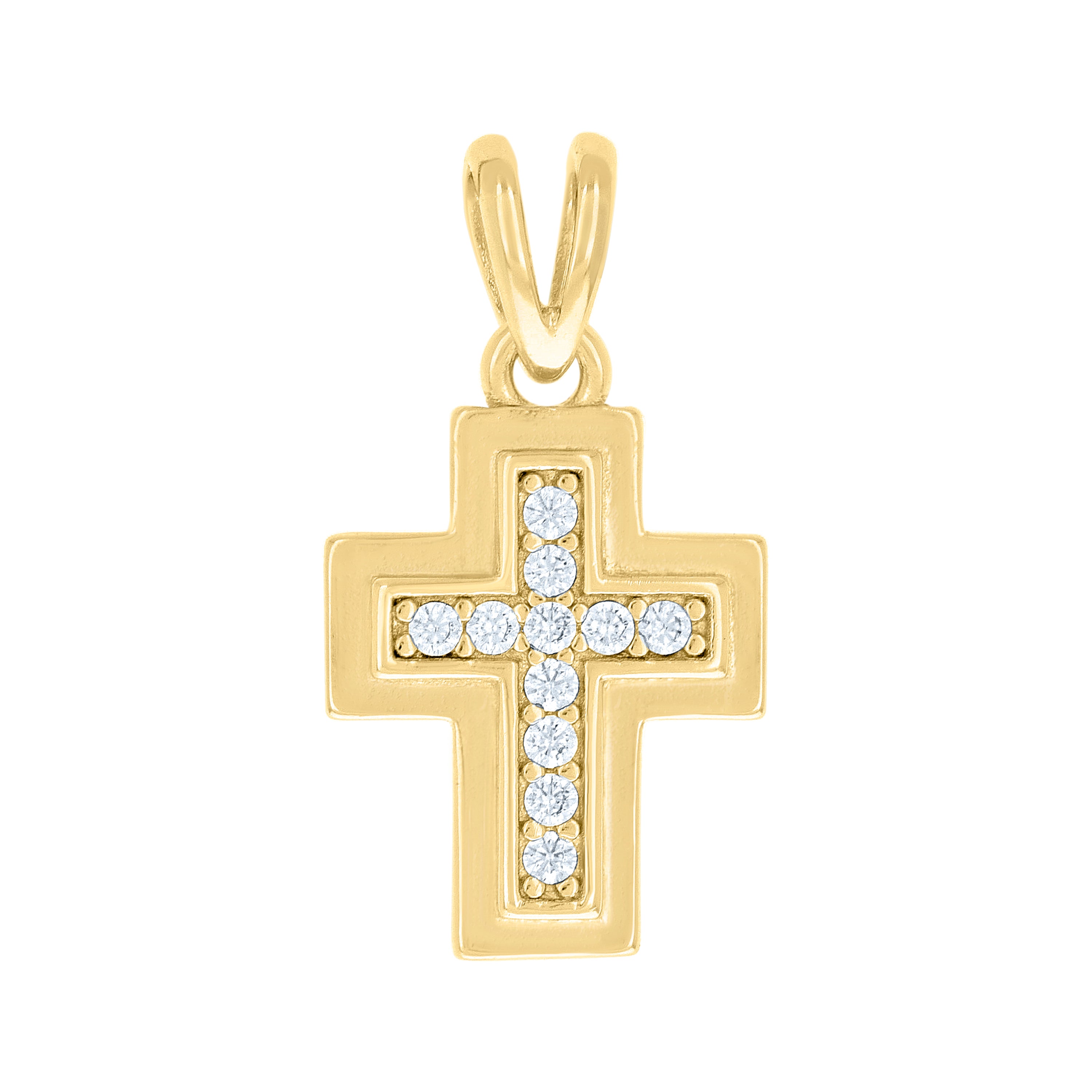 925 Sterling Silver Yellow-tone Unisex Round Cubic-Zirconia Cross Religious Charm Pendant