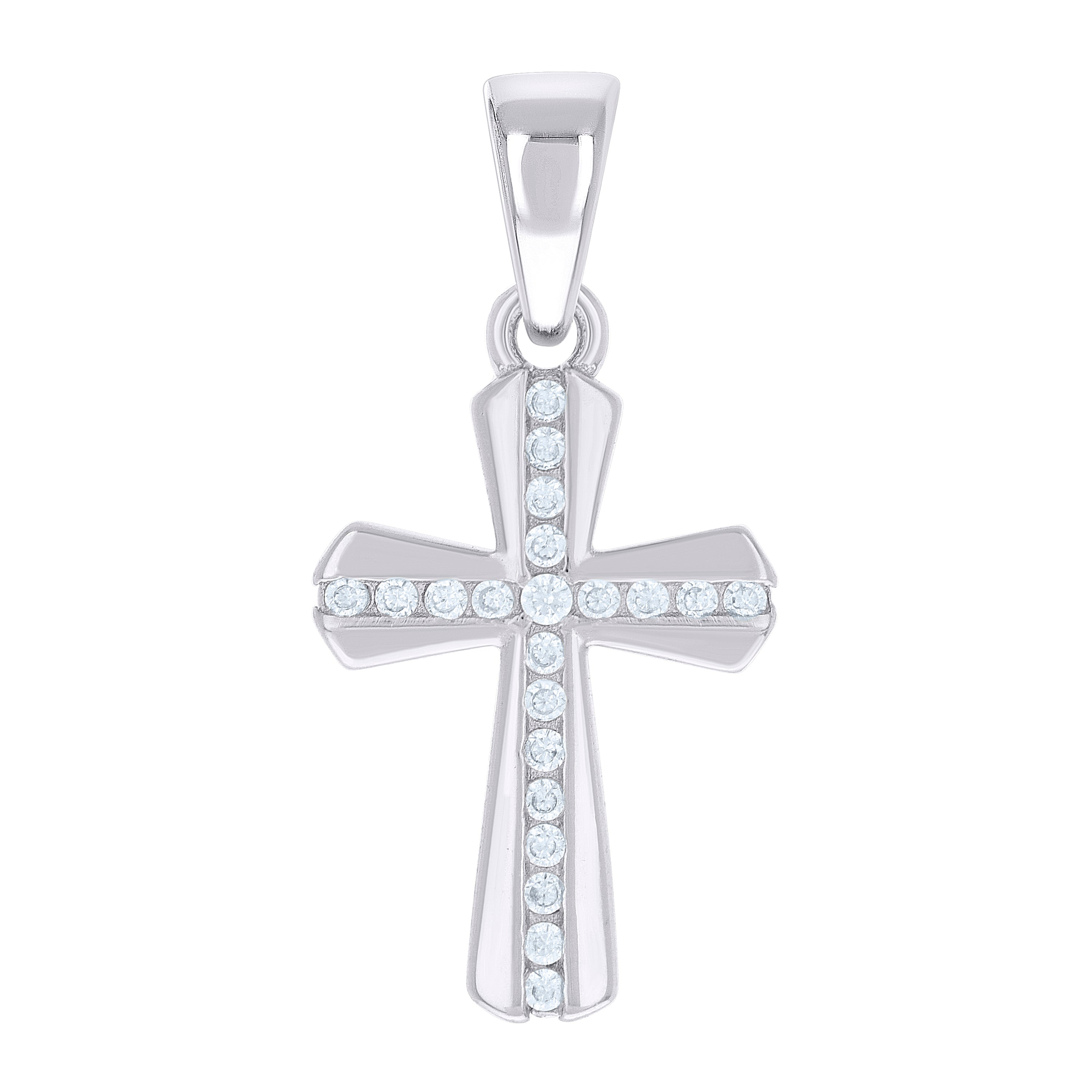 925 Sterling Silver Unisex Round Cubic-Zirconia Cross Religious Charm Pendant