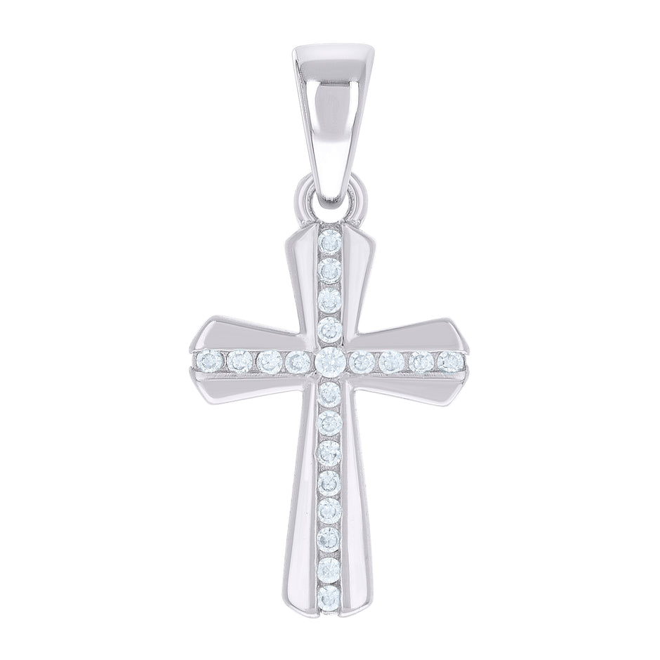 925 Sterling Silver Unisex Round Cubic-Zirconia Cross Religious Charm Pendant