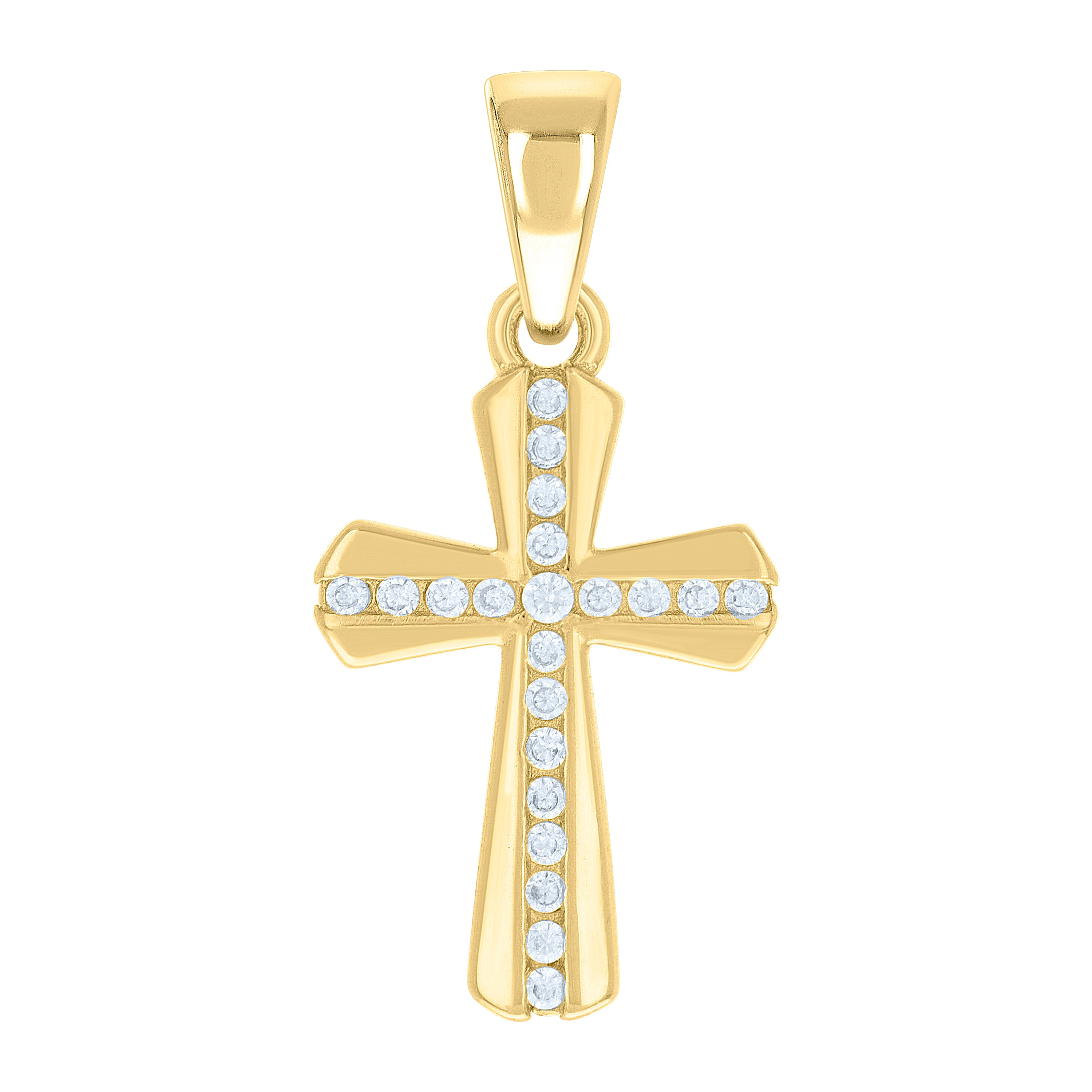 925 Sterling Silver Yellow-tone Unisex Round Cubic-Zirconia Cross Religious Charm Pendant