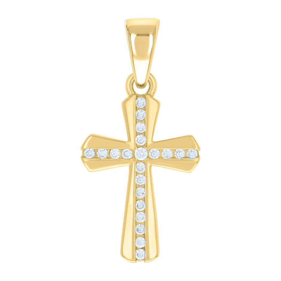 925 Sterling Silver Yellow-tone Unisex Round Cubic-Zirconia Cross Religious Charm Pendant