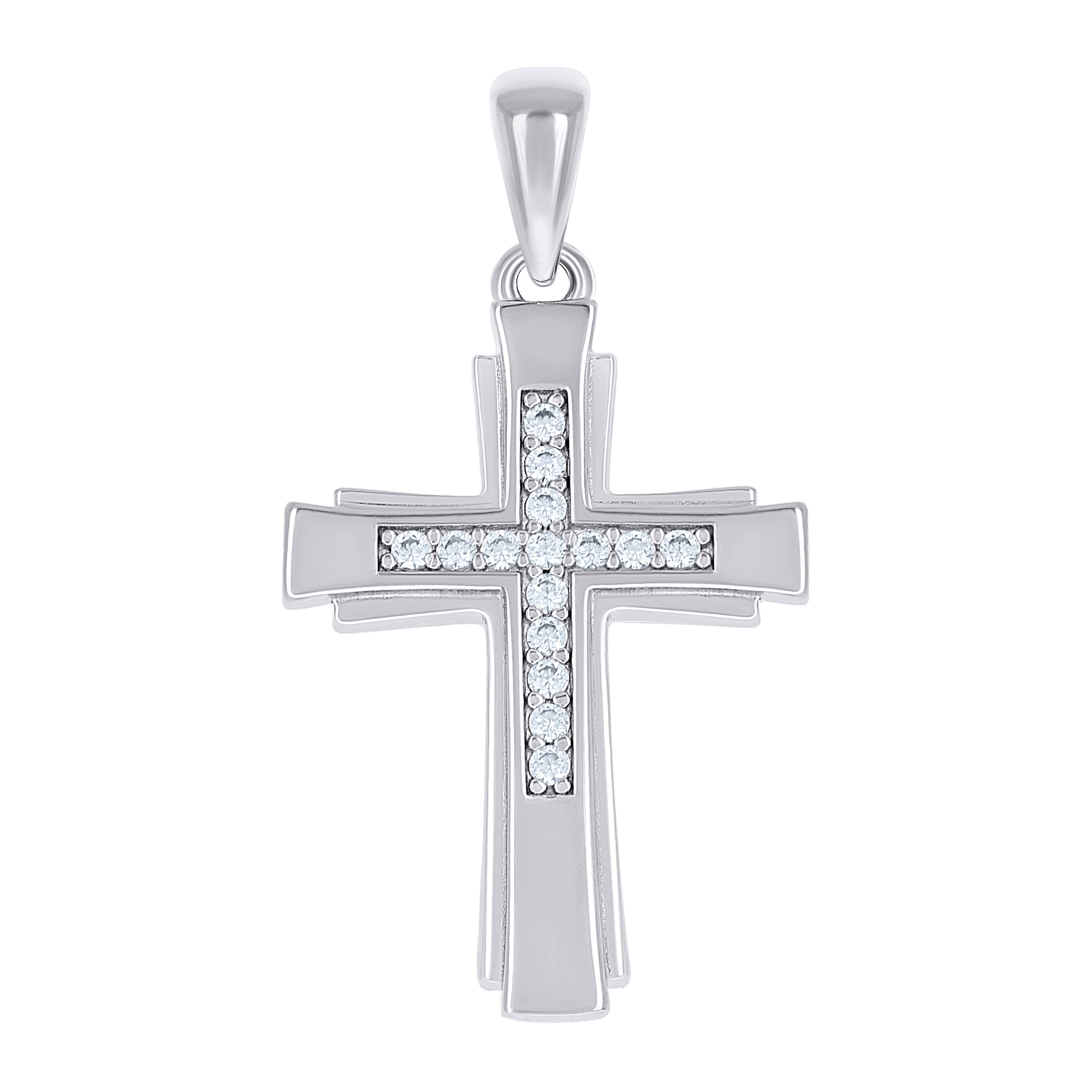 925 Sterling Silver Unisex Cubic-Zirconia Cross Religious Charm Pendant
