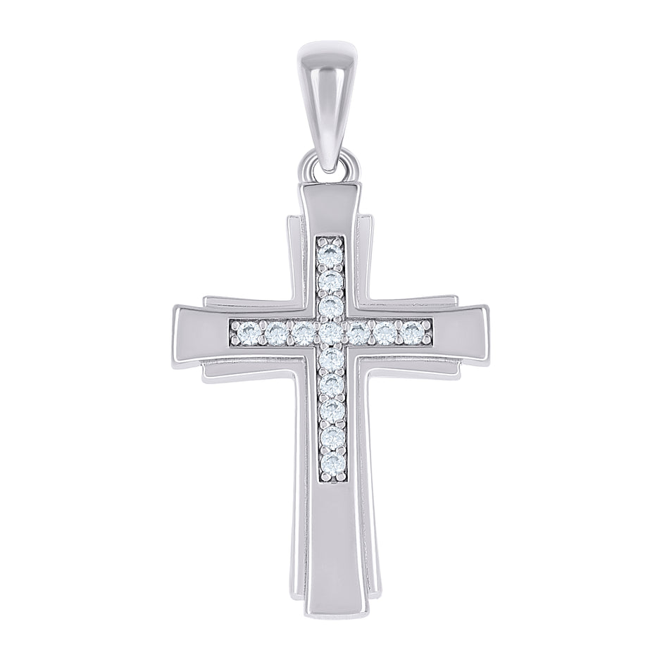 925 Sterling Silver Unisex Cubic-Zirconia Cross Religious Charm Pendant