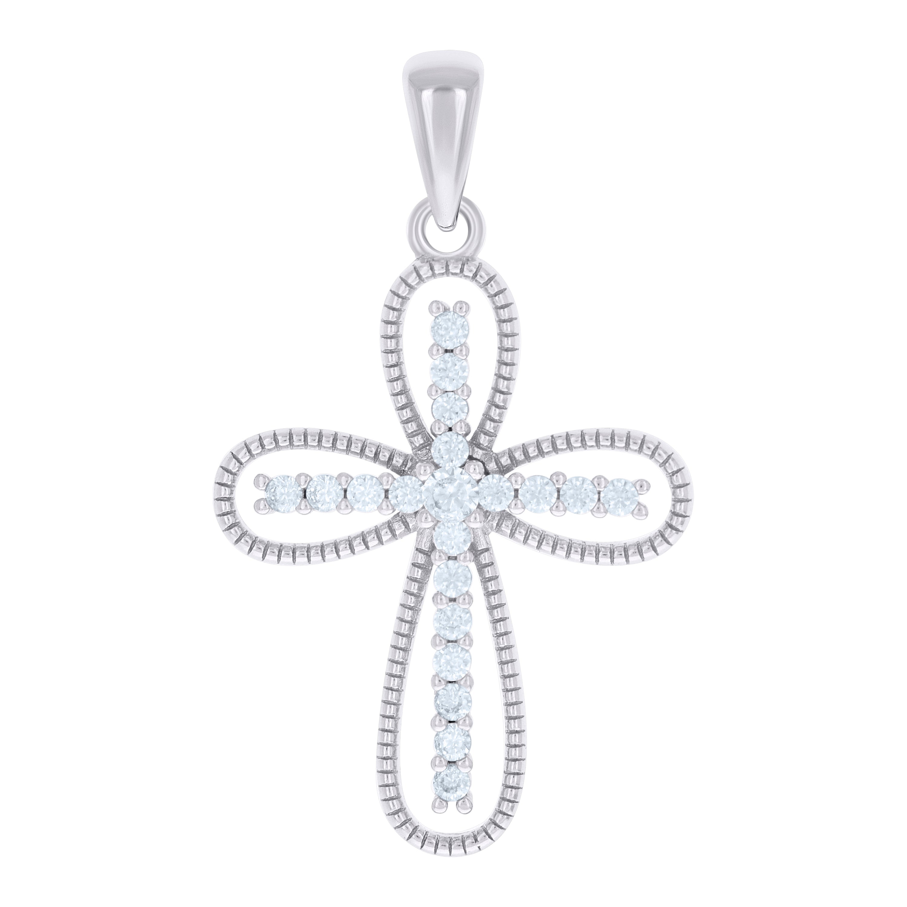 925 Sterling Silver Unisex Round Cubic-Zirconia Cross Religious Charm Pendant
