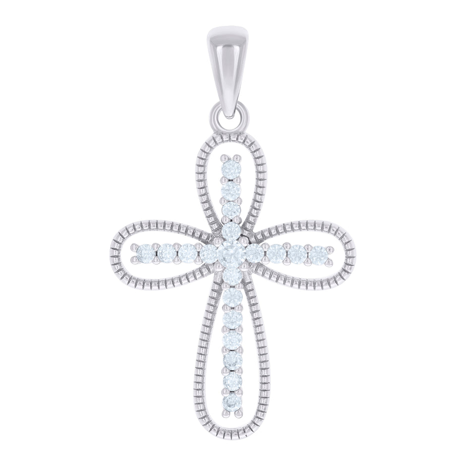 925 Sterling Silver Unisex Round Cubic-Zirconia Cross Religious Charm Pendant