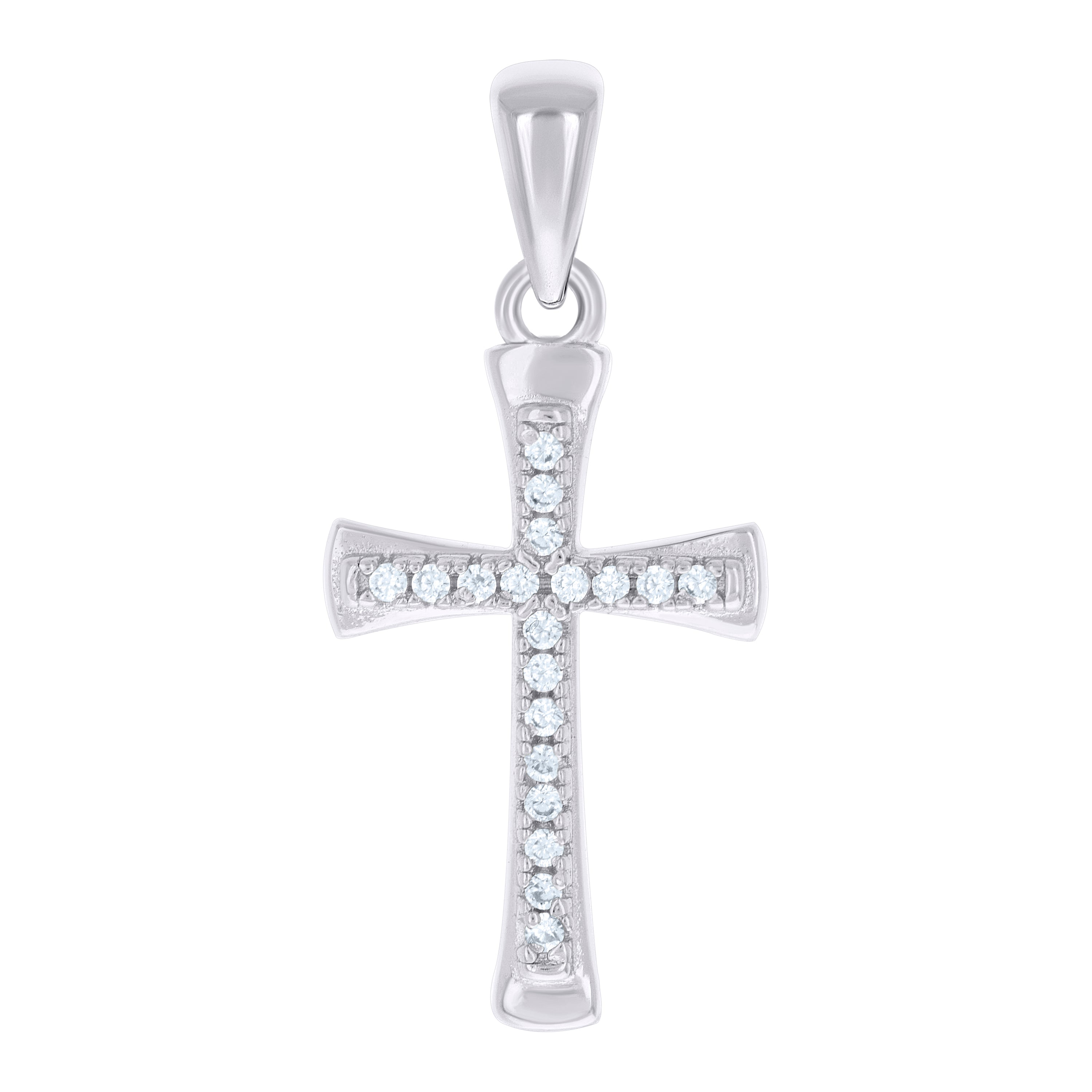 925 Sterling Silver Unisex Round Cubic-Zirconia Cross Religious Charm Pendant