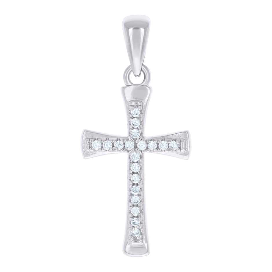 925 Sterling Silver Unisex Round Cubic-Zirconia Cross Religious Charm Pendant