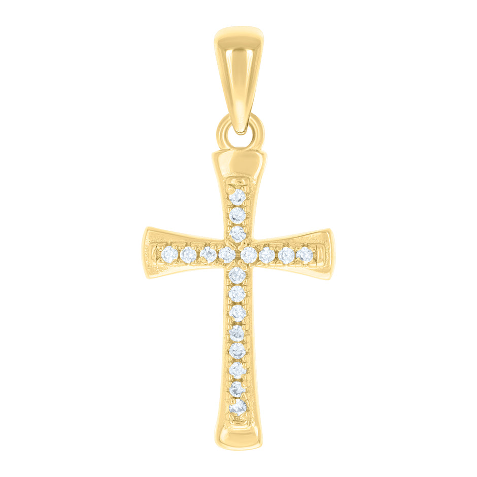 925 Sterling Silver Yellow-tone Unisex Round Cubic-Zirconia Cross Religious Charm Pendant