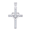 925 Sterling Silver Unisex Round Cubic-Zirconia Heart Cross Religious Charm Pendant