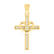 925 Sterling Silver Yellow-tone Unisex Round Cubic-Zirconia Heart Cross Religious Charm Pendant