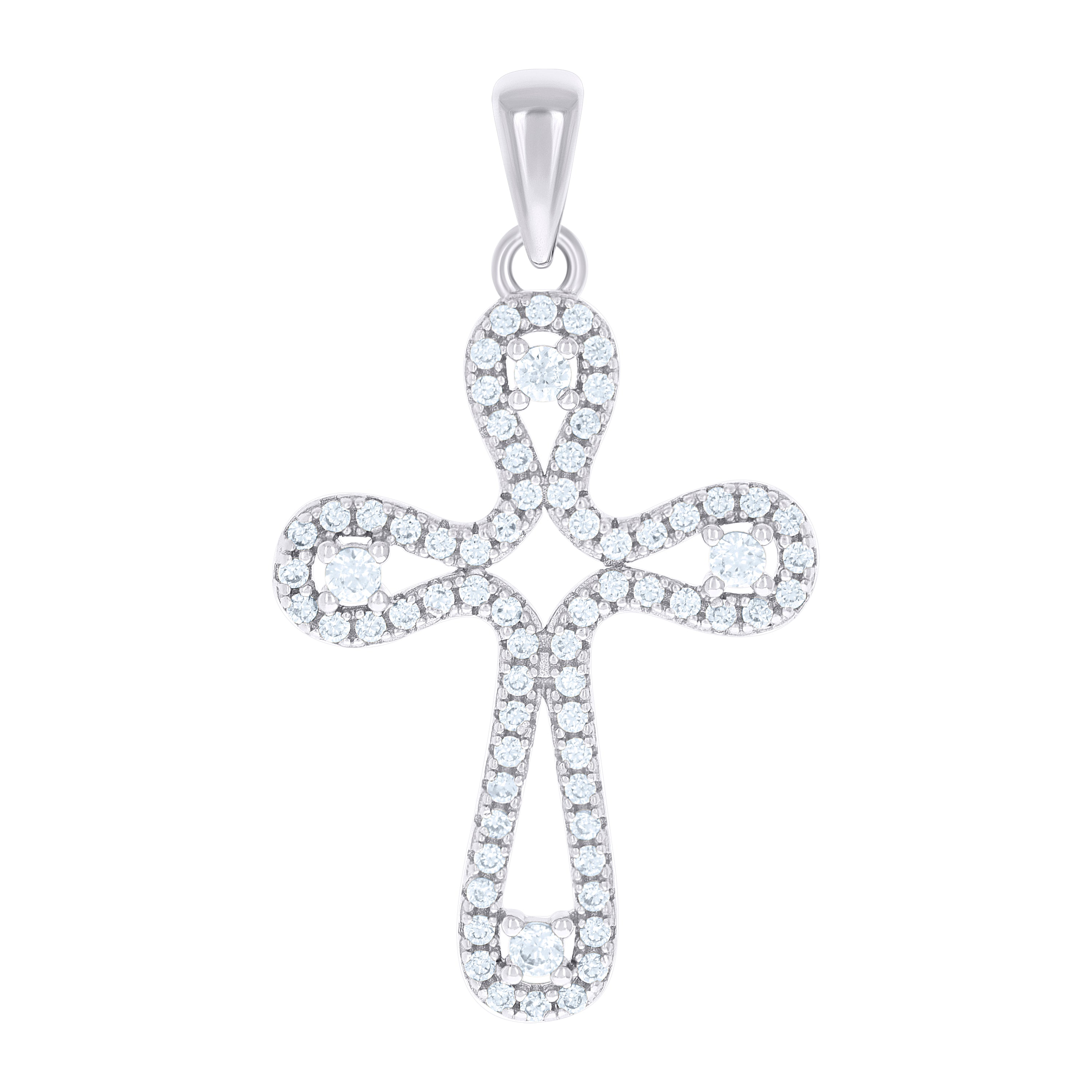 925 Sterling Silver Unisex Round Cubic-Zirconia Cross Religious Charm Pendant