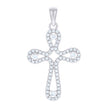 925 Sterling Silver Unisex Round Cubic-Zirconia Cross Religious Charm Pendant