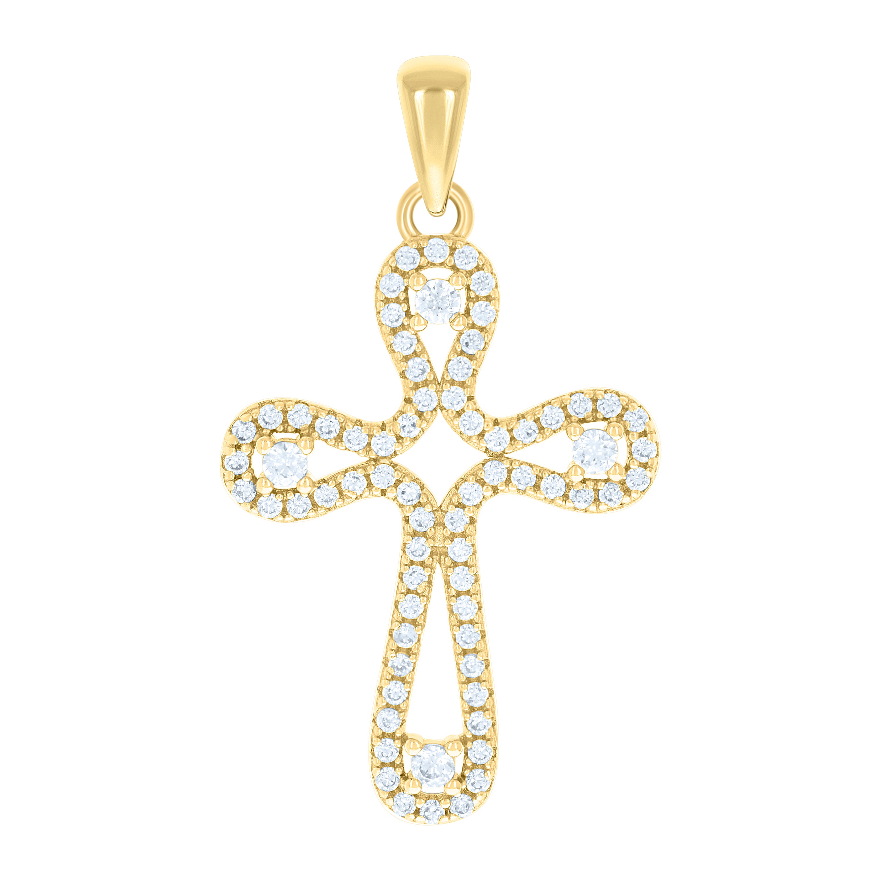 925 Sterling Silver Yellow-tone Unisex Round Cubic-Zirconia Cross Religious Charm Pendant