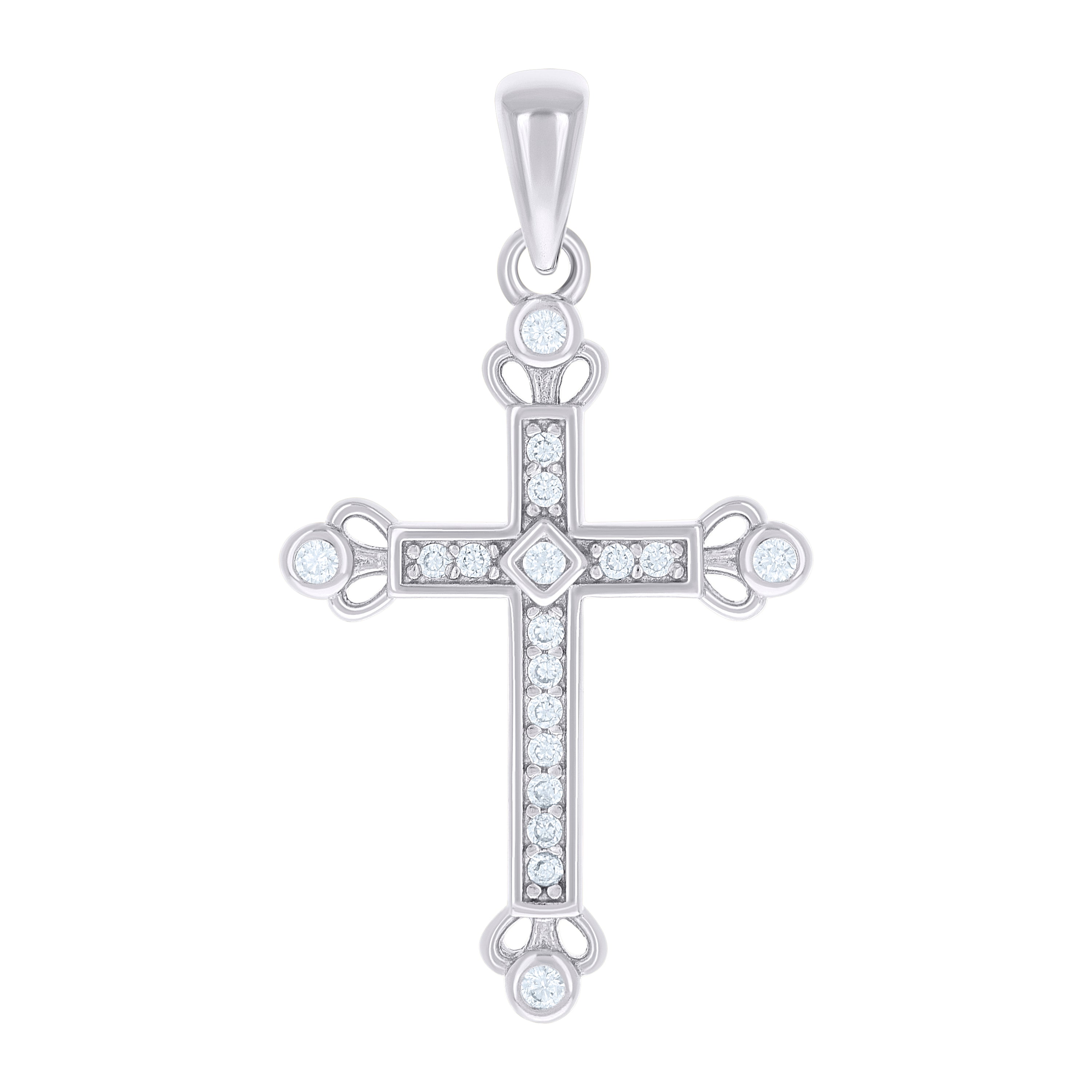 925 Sterling Silver Unisex Round Cubic-Zirconia Cross Religious Charm Pendant