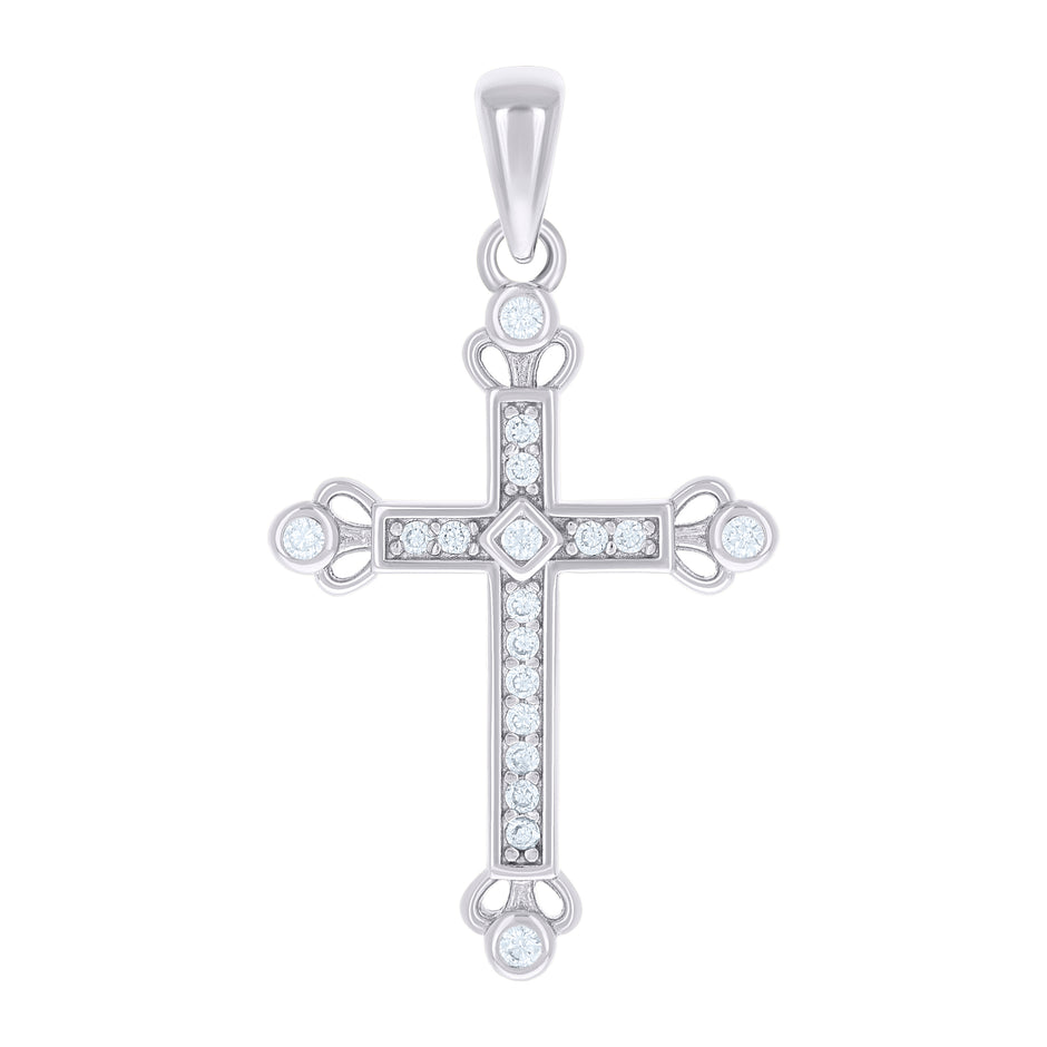 925 Sterling Silver Unisex Round Cubic-Zirconia Cross Religious Charm Pendant