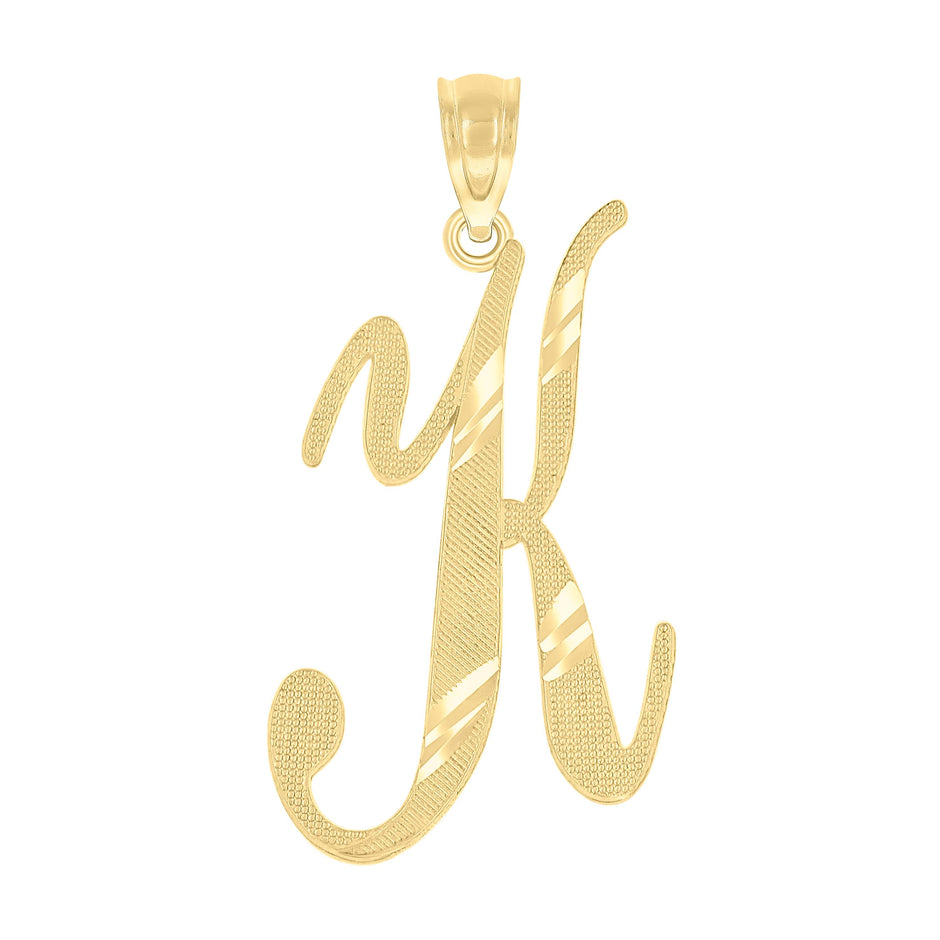 10kt Yellow Gold Unisex Diamond-Cut Initial K Charm Pendant