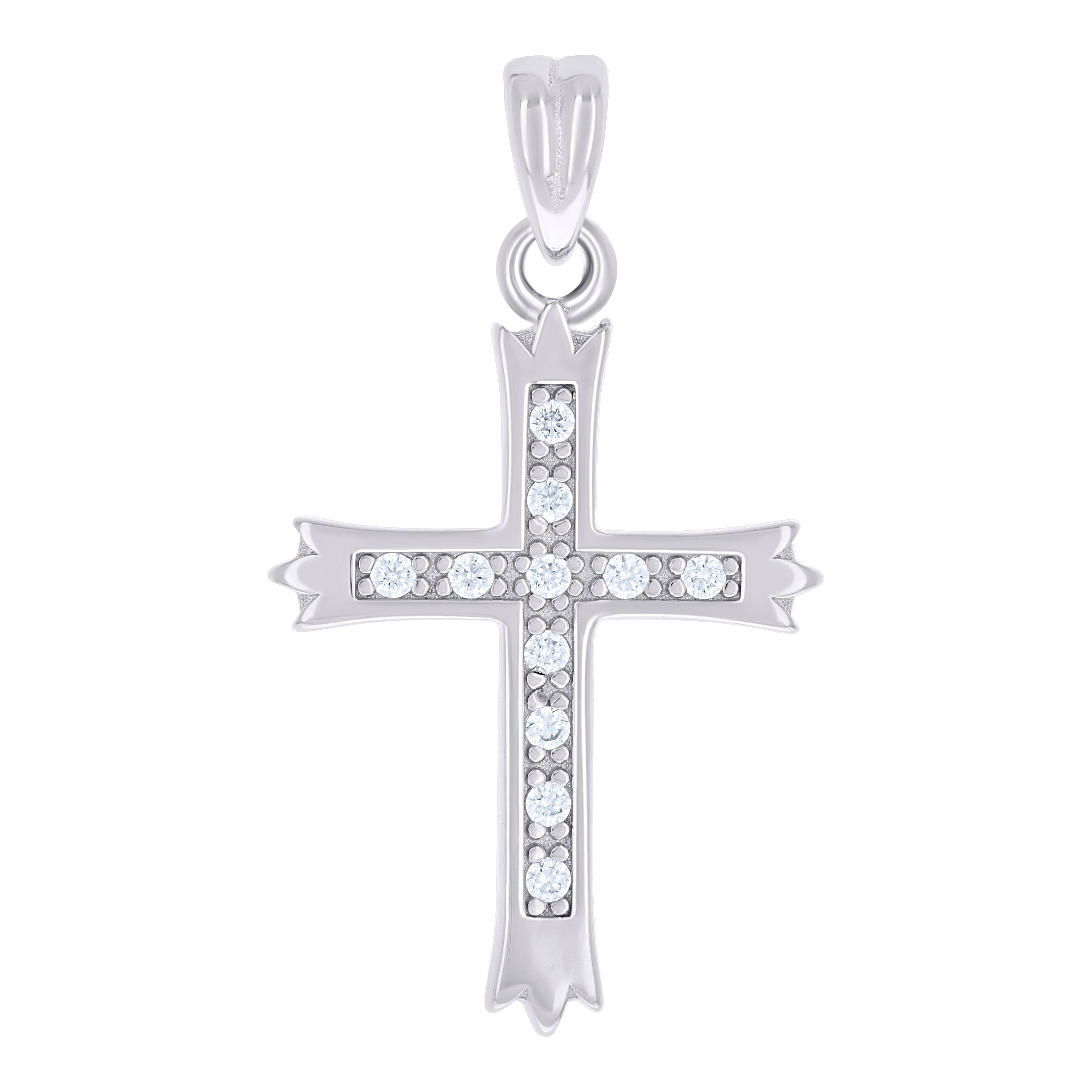 925 Sterling Silver Unisex Round Cubic-Zirconia Cross Religious Charm Pendant