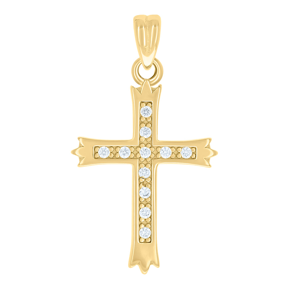 925 Sterling Silver Yellow-tone Unisex Round Cubic-Zirconia Cross Religious Charm Pendant