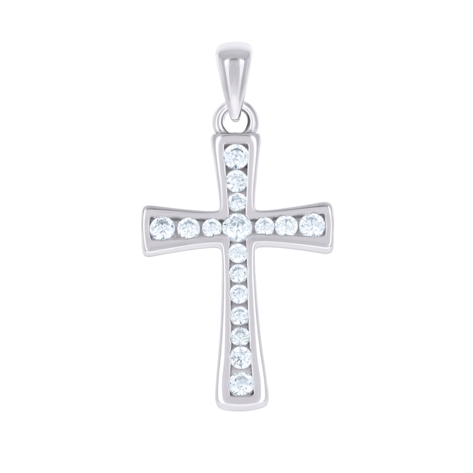 925 Sterling Silver Unisex Cubic-Zirconia Cross Religious Charm Pendant