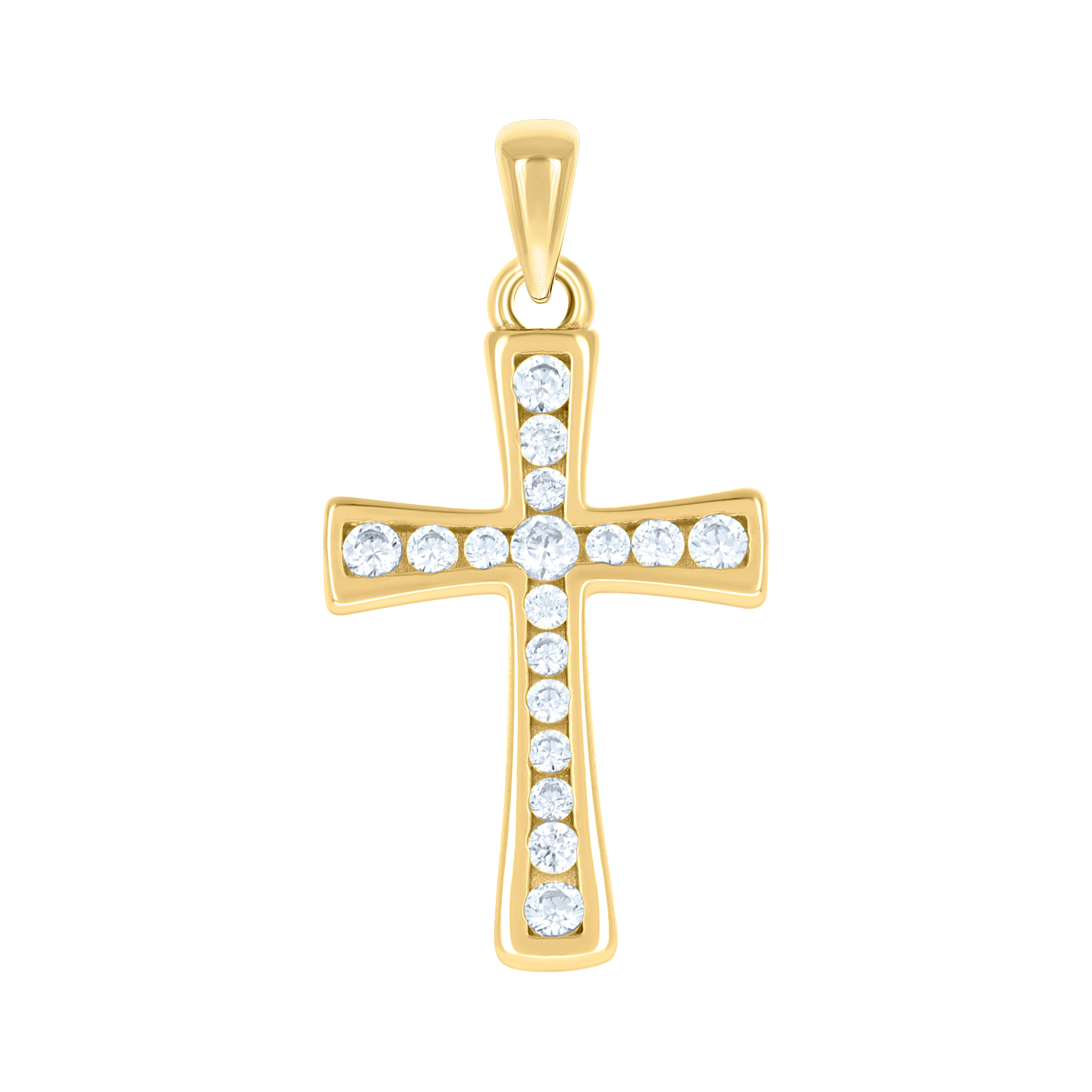 925 Sterling Silver Yellow-tone Unisex Cubic-Zirconia Cross Religious Charm Pendant