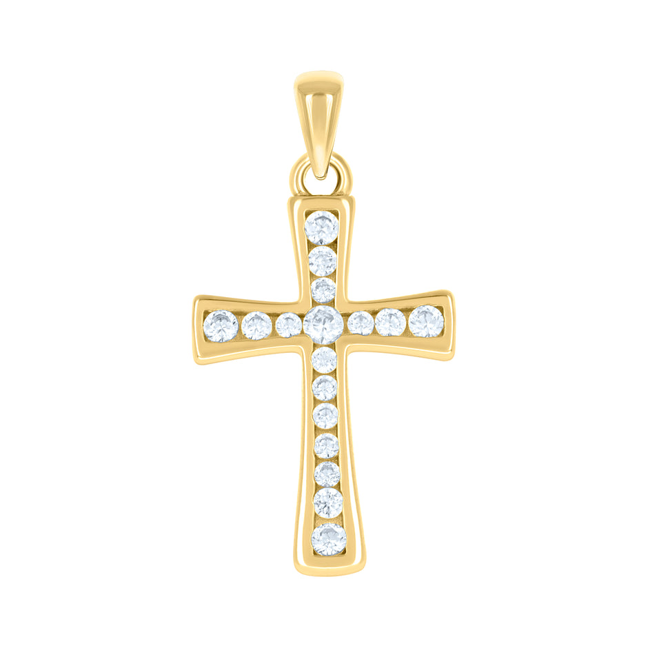 925 Sterling Silver Yellow-tone Unisex Cubic-Zirconia Cross Religious Charm Pendant