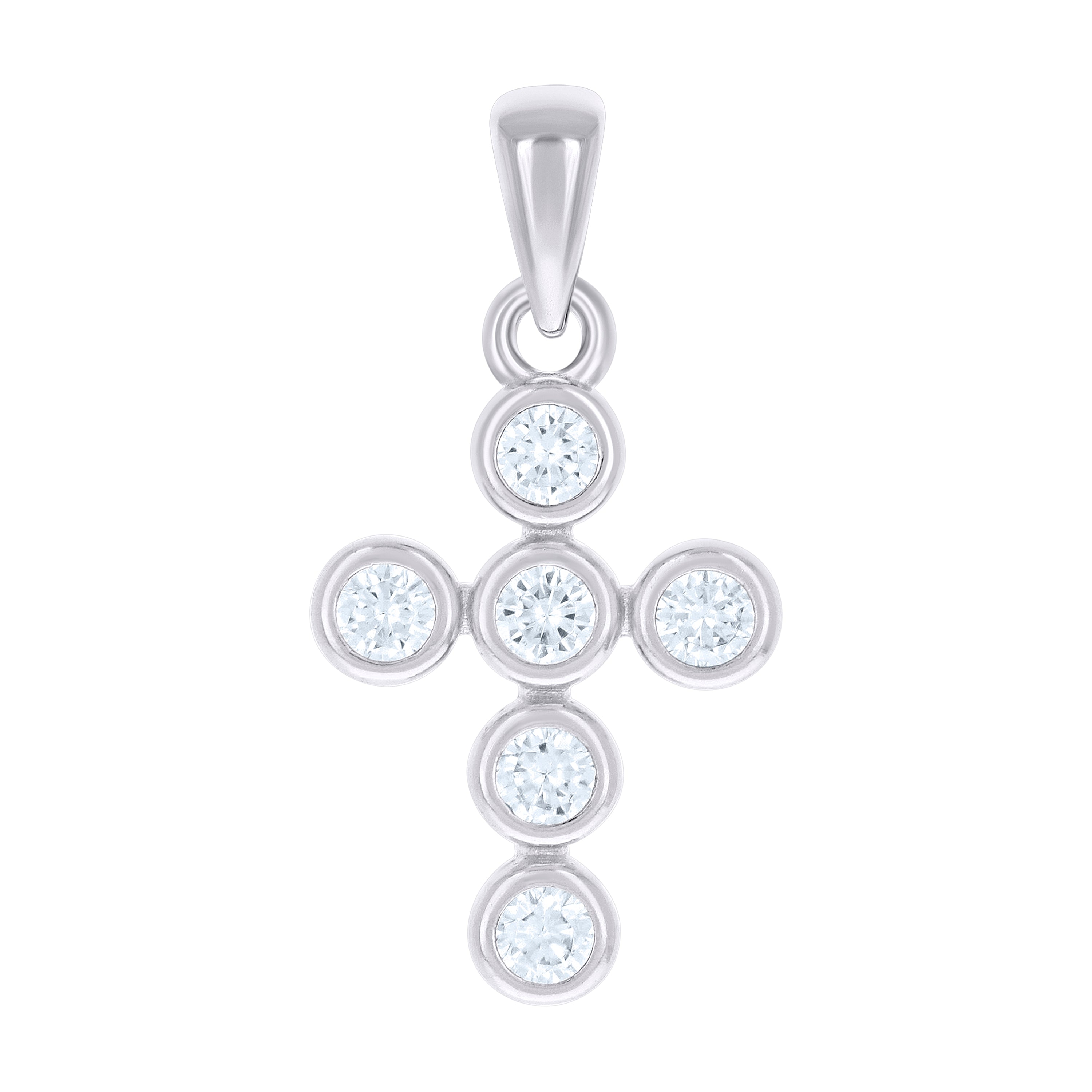 925 Sterling Silver Unisex Round Cubic-Zirconia Cross Religious Charm Pendant