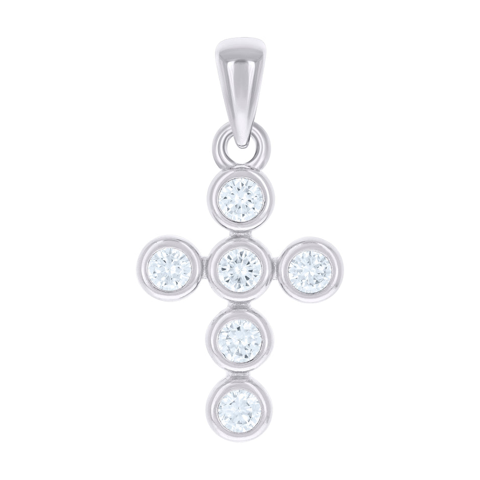 925 Sterling Silver Unisex Round Cubic-Zirconia Cross Religious Charm Pendant