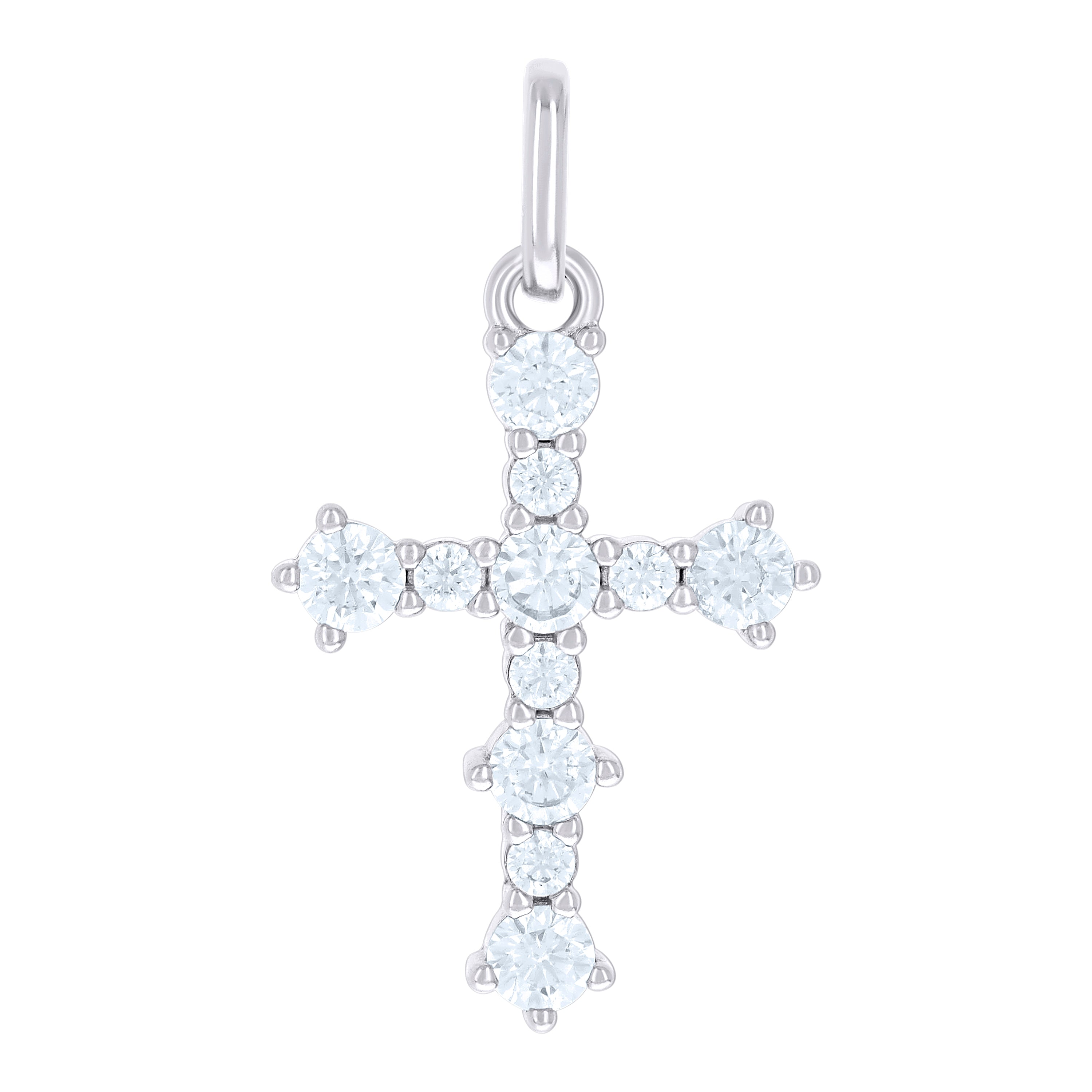 925 Sterling Silver Unisex Round Cubic-Zirconia Cross Religious Charm Pendant