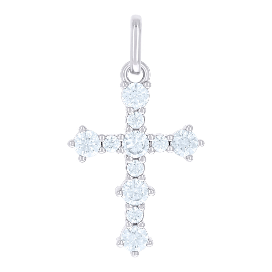 925 Sterling Silver Unisex Round Cubic-Zirconia Cross Religious Charm Pendant