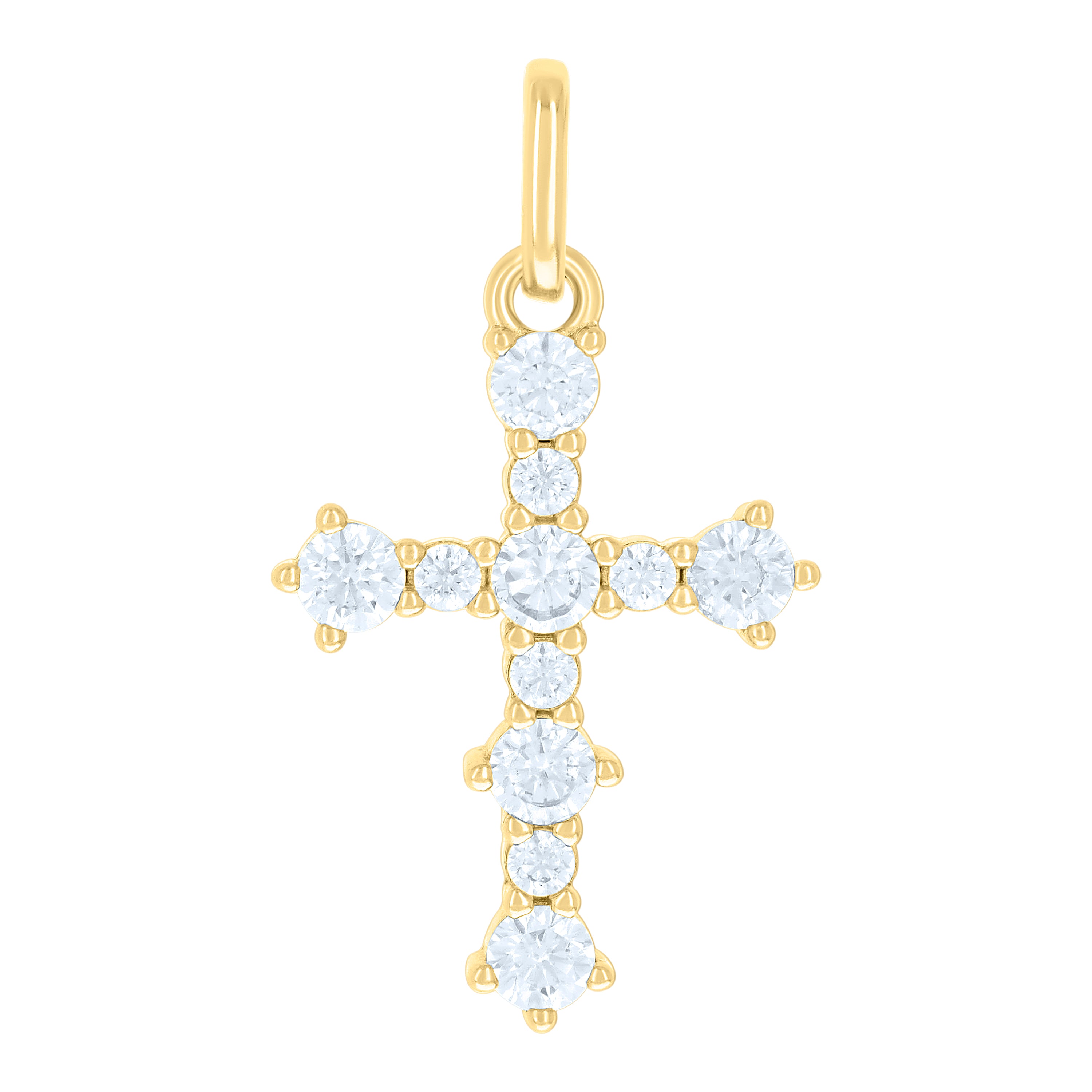 925 Sterling Silver Yellow-tone Unisex Round Cubic-Zirconia Cross Religious Charm Pendant