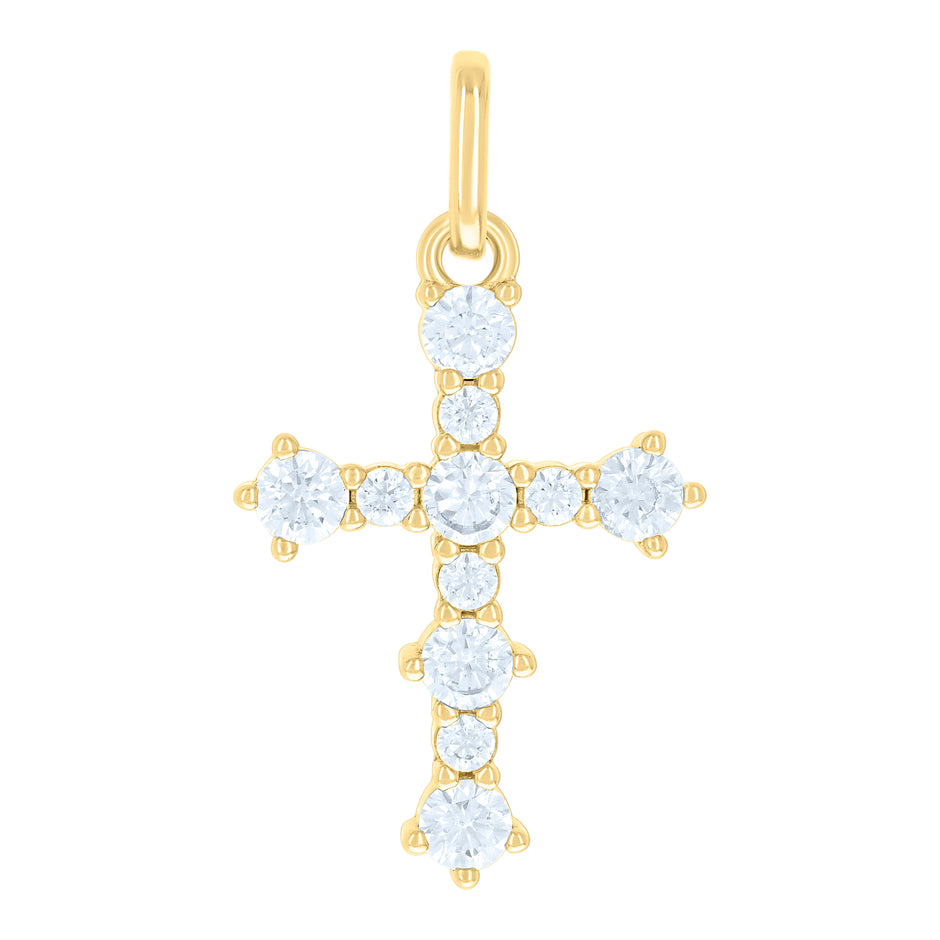 925 Sterling Silver Yellow-tone Unisex Round Cubic-Zirconia Cross Religious Charm Pendant